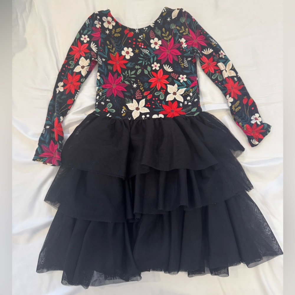 Little Sleepies Bamboo Tutu Long Sleeve Holiday Dress with Black Tiered Skirt